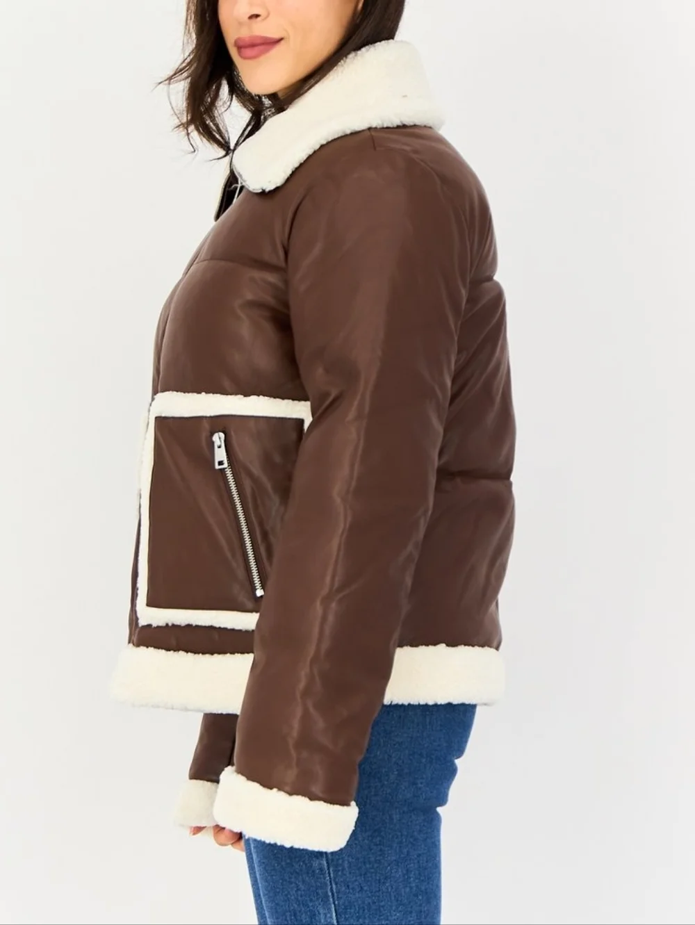 LIKE NEW Levi's Brown Faux Fur Long Sleeve zippered Sherpa Jacket Size XL